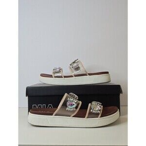 MIA Galina Platform Slide Sandals Clear Blush Iridescent Rhinestone Size 8.5